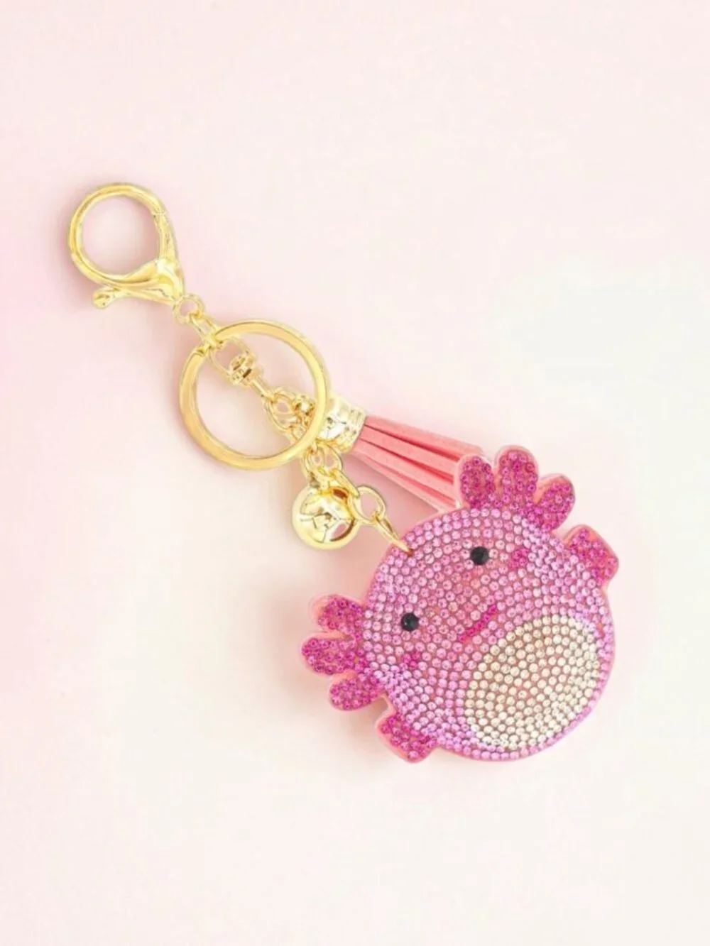 Pink Creature Tassel Bling Faux Suede Stuffed Pillow Key Chain Handbag Charm